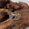 PANJBJ 925 Sterling Silver Black Agate Rings for Women Line Texture Hollow Out Design Retro Jewelry Gift Dropshipping