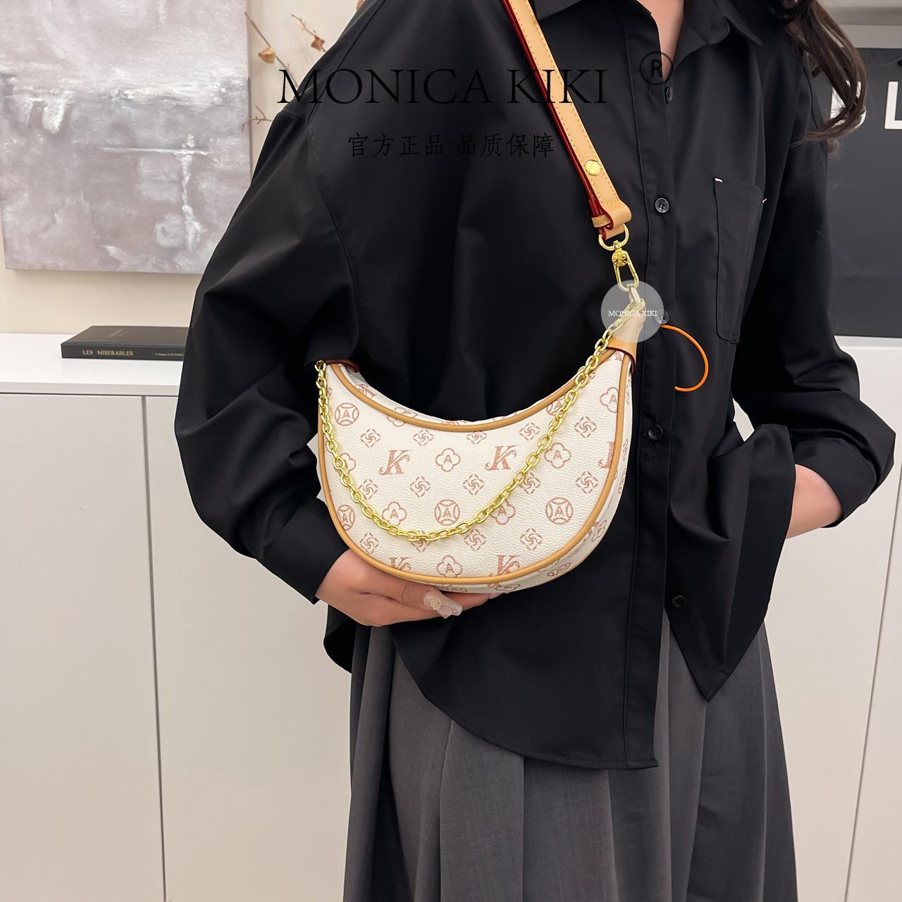 

Monica Qiqi Women s Bag Casual Versatile One Shoulder Oblique Cross Commuter Bag 2025 New Chain Crescent Bag