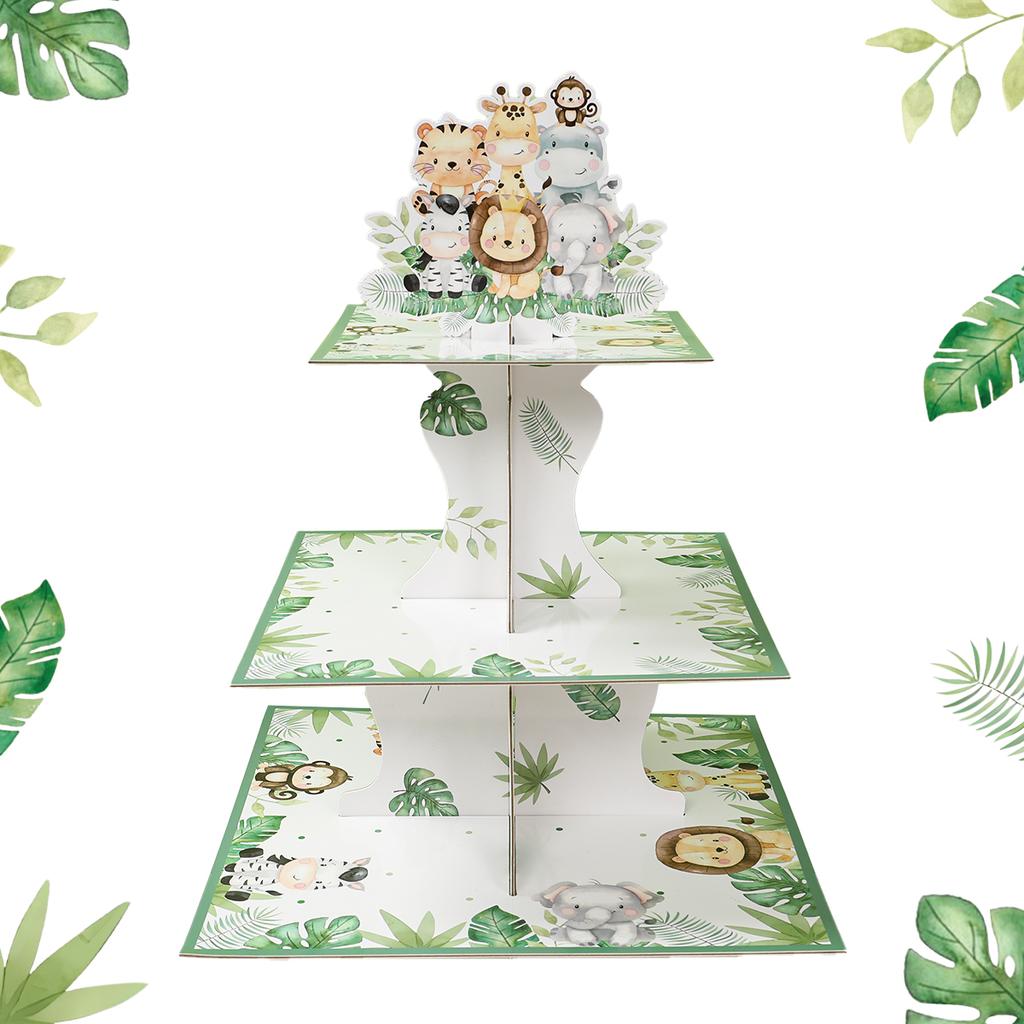 Jungle Animal Square Cake Stand Wild One Birthday Party Decor Kids Favors Gift Dessert Holder Jungle Safari Baby Shower Supplies