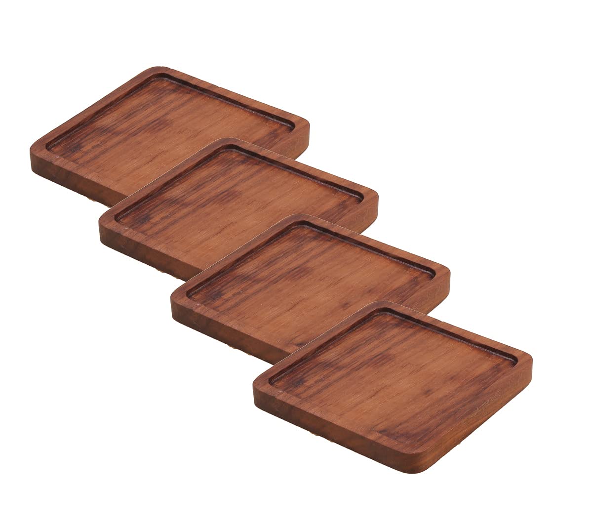 

Walnut Wooden Set of Perfect for and Glasses Coasters, Square, 4, Rimmed, Insulated, Waterproof, Stylish, Cafes, Coffee, Tea,