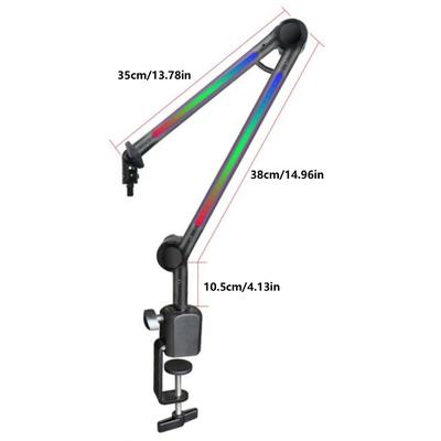Rotatable LED Mic Arm Stand LED Boom Arm Adjustable Mic Stand for Professional Recording Home Studio Broadcasting