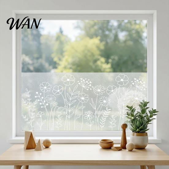 Privacy Window Film Frosted Flower Static Glass Sticker Floral Plants Decorative Cling Decal Waterproof UV Sun Blocking Cover for Home Office Kitchen