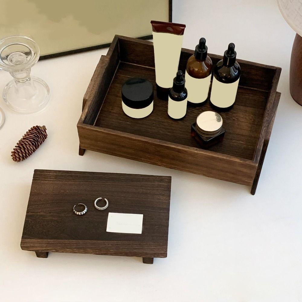 Wooden Jewelry Storage Tray Rectangle Figurine Display Rack Dressing Storage