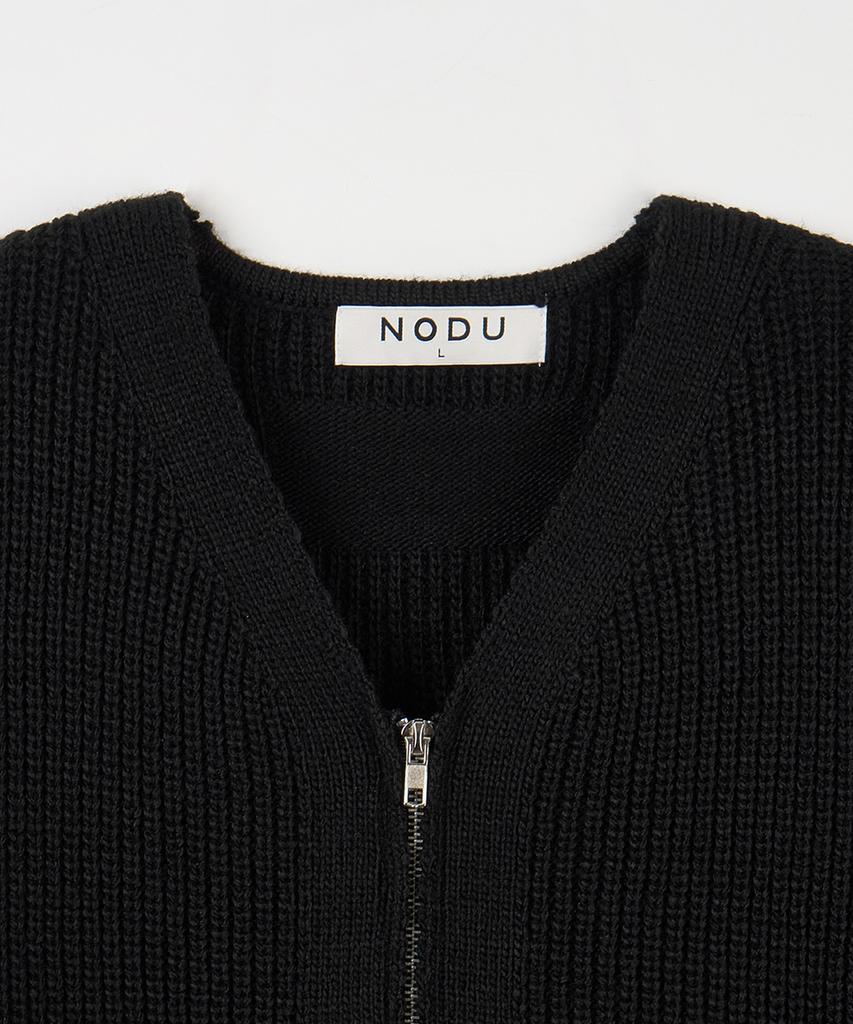NODU Essential V-Neck Knit Zip-Up Cardigan [Black]