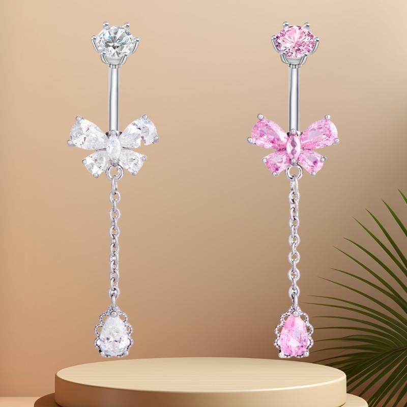 Modische Zirkon Bauchnabelringe Edelstahl Schmetterling Herz Nabelpiercing Glänzender Kristall Bauchnabelring Für Frauen Körperschmuck