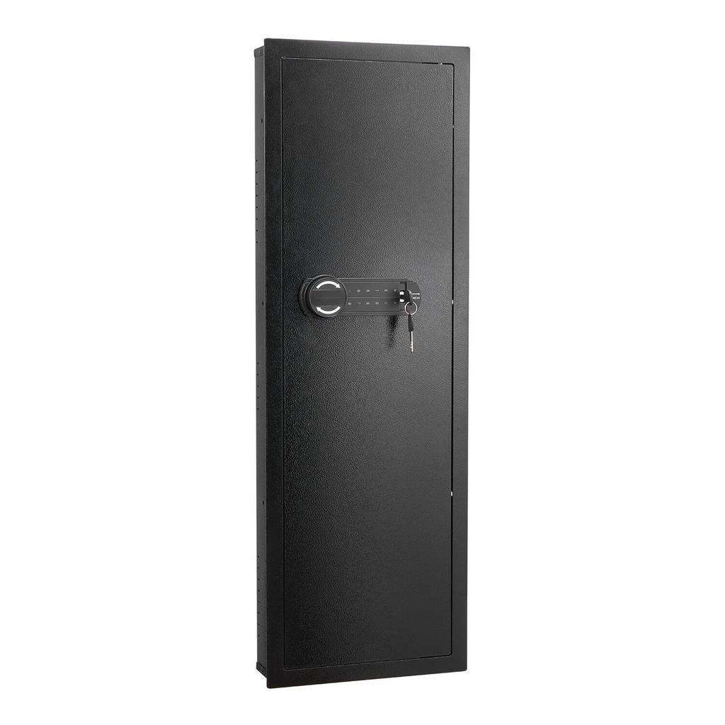Wall Safe, 4-Tier Hidden Wall Mounted Gun Safe with Password & Key, Q235 Cold-Rolled Steel In-Wall Box with LED Lighting, 3 Adjustable Shelves & Key