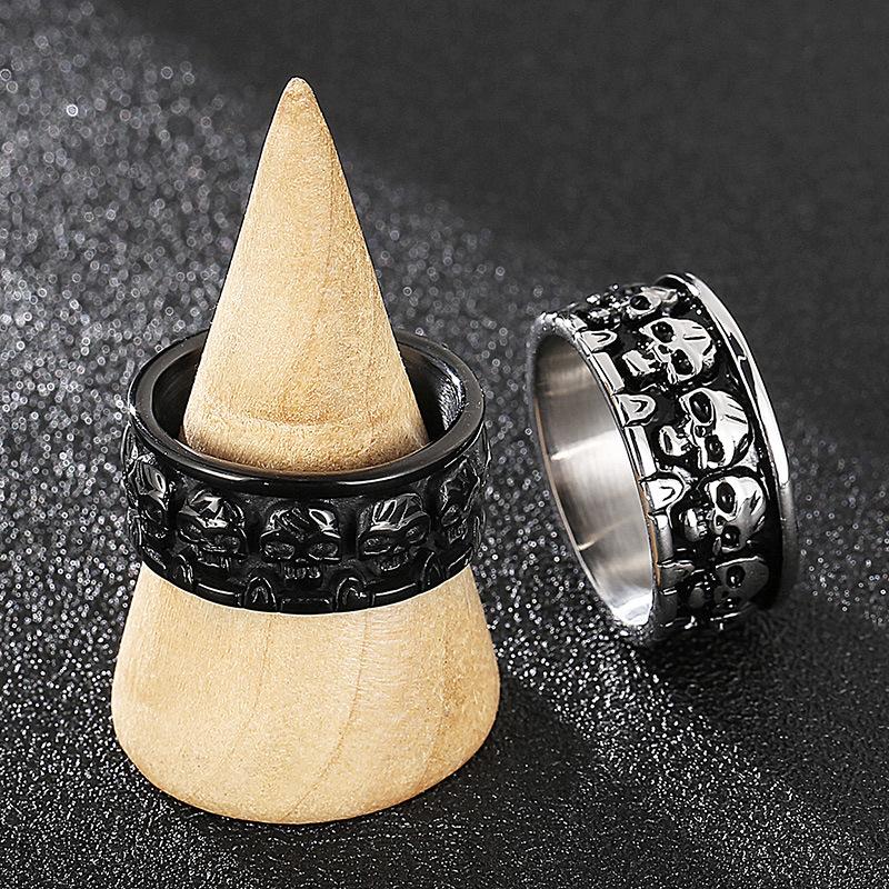 Gothic Style Punk Retro Black Biker Ring Men Hiphop Rock Stainless Steel Skull Finger Rings Party Accessories Jewelry