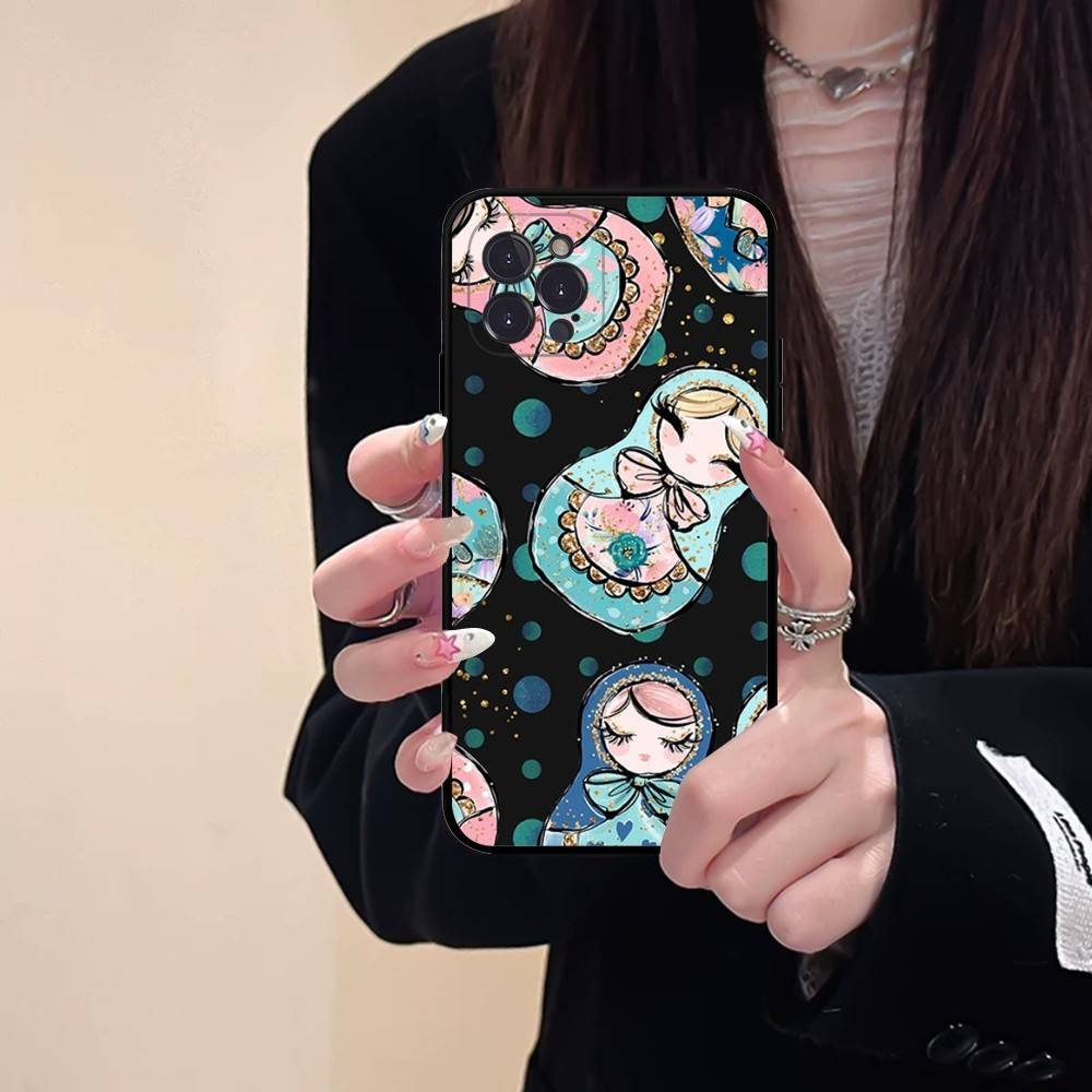 

Russian Dolls Matryoshka Cute For Iphone 17 16 15 11 13 14 Pro Max Plus 12 Mini Black Shell Cover Phone Case iPhone 16e