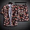 Men's Retro Floral Short-Sleeve Shirt & Beach Shorts Set for Seaside Vacations