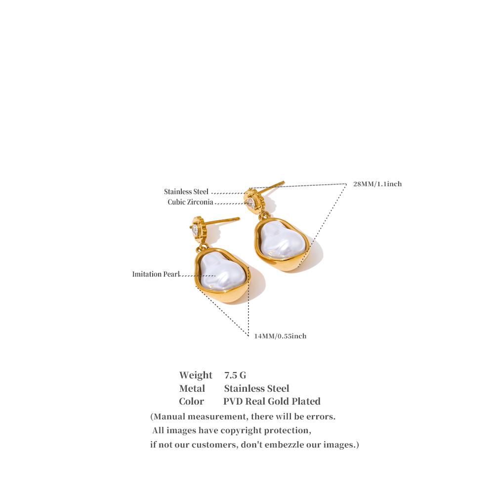 Eetit Baroque Simulated Pearls Zirconia Drop Earrings Golden Stainless Steel Geometric Chic Jewelry for Women Accessories Gift