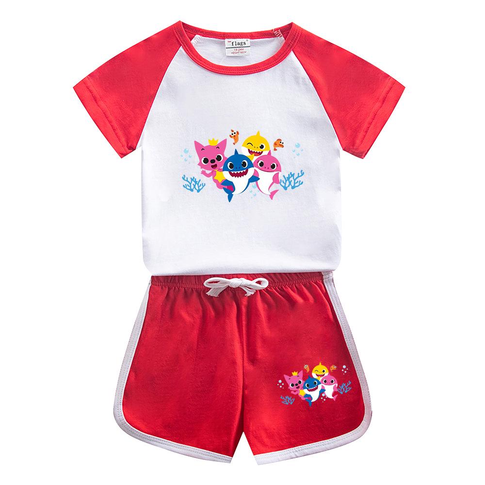 2023 Baby Shark Kids Summer Short Sleeve Cotton T-shirt & Shorts Set