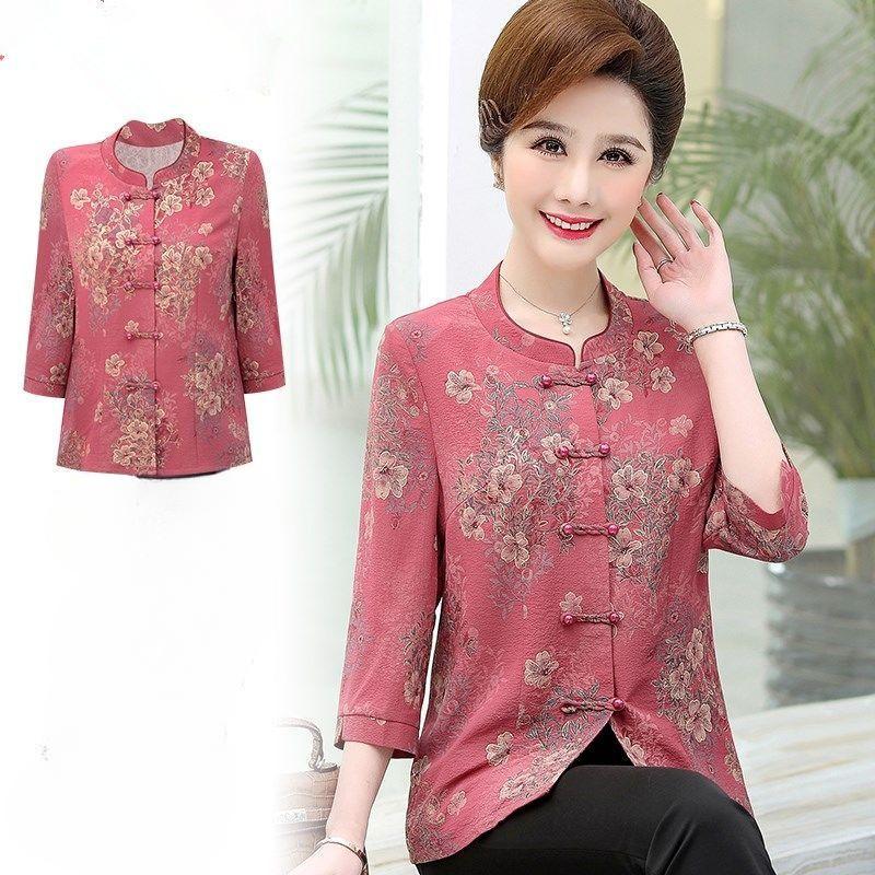 Elderly Women Elegant Spring Fashion Blouse Plus Size Grandma Clothes Mother Summer Tops