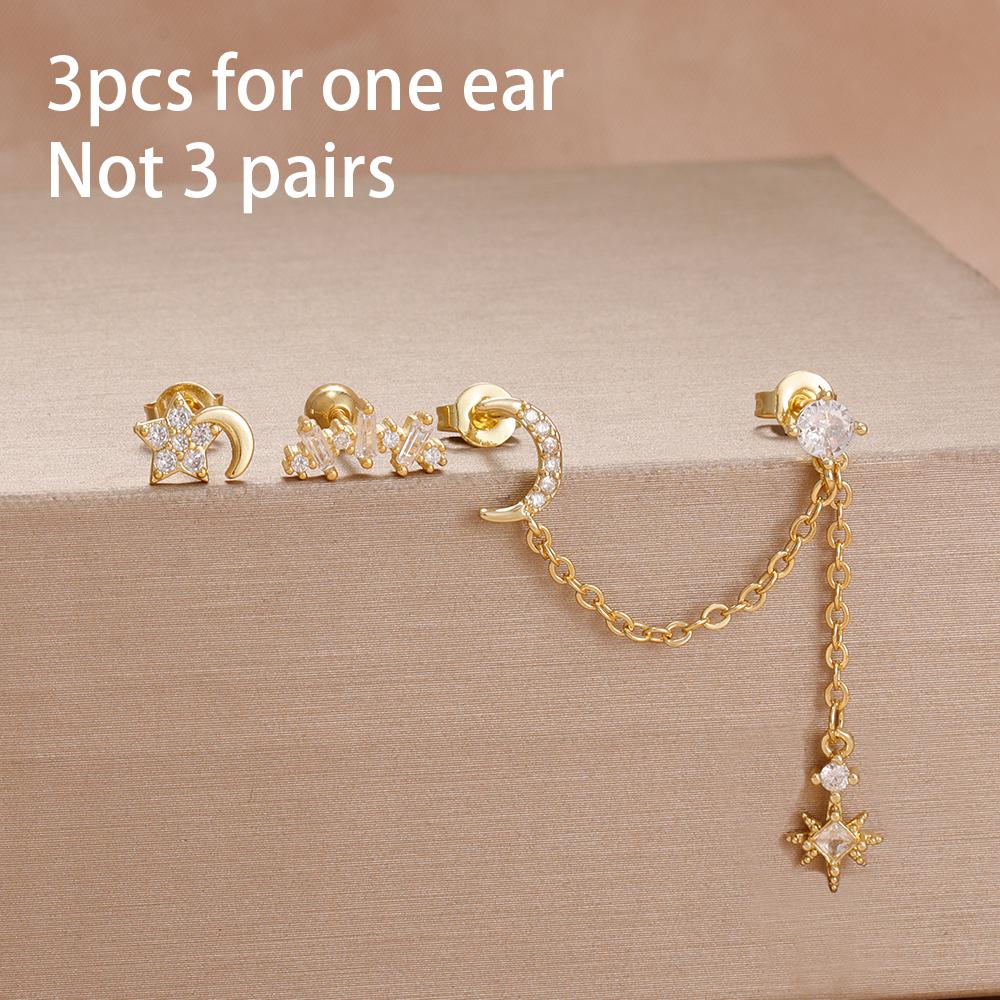 3 Pieces Stainless Steel Hoop Earrings Set For Women Crystal Zircon Huggie Flower Water Drop Trendy Earring Piercing Jewelry