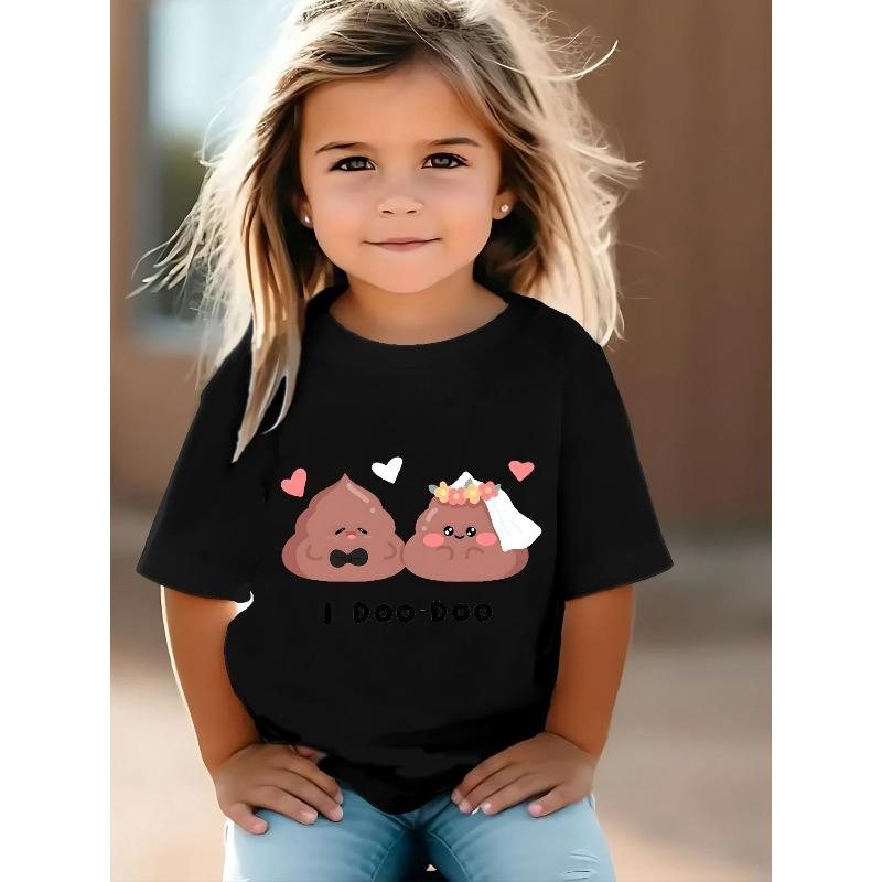 European sizes Girls' Funny Cartoon Print Short-Sleeve T-Shirt - Cute Summer Playwear Top