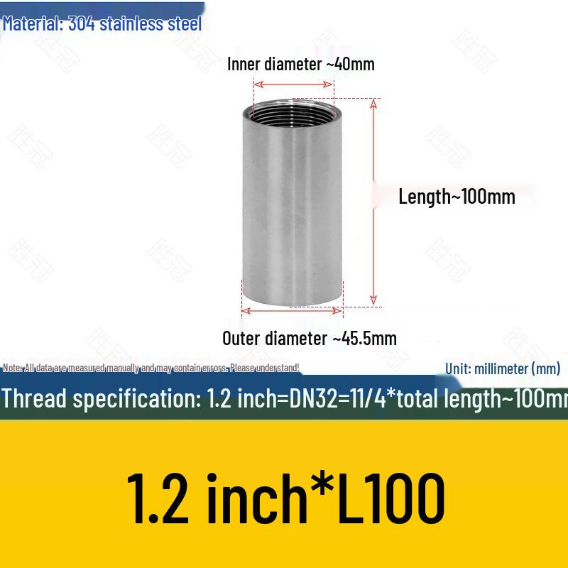 304 Stainless Steel 50MM Internal Thread Extension Pipe, 100MM Direct, 200MM Long Welding Head
