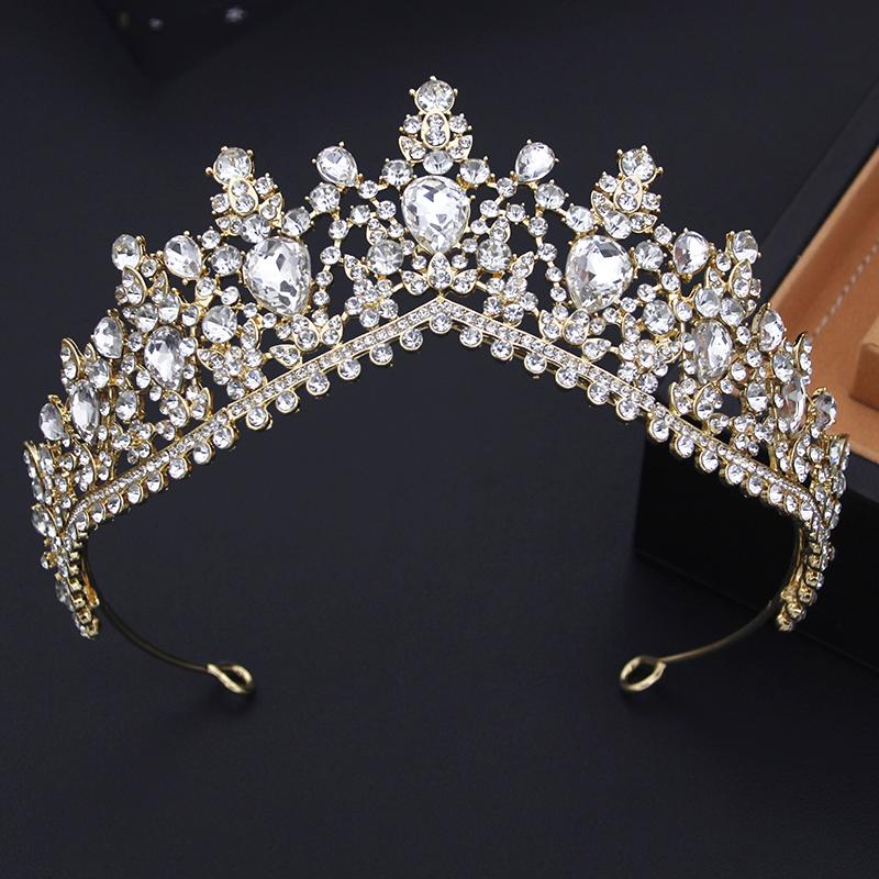 Royal Queen Water Drop Crystal Tiaras and Crowns Purple Bridal Diadem Wedding Crown Girls Hair Jewelry Accessories