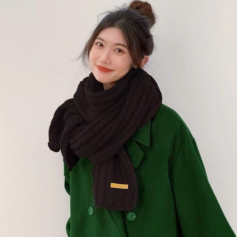 New Winter Thick Warm White Knit Scarf For Women Men Wool Soft Solid Cashmere Neckerchief Preppy Style Couple Students Scarves