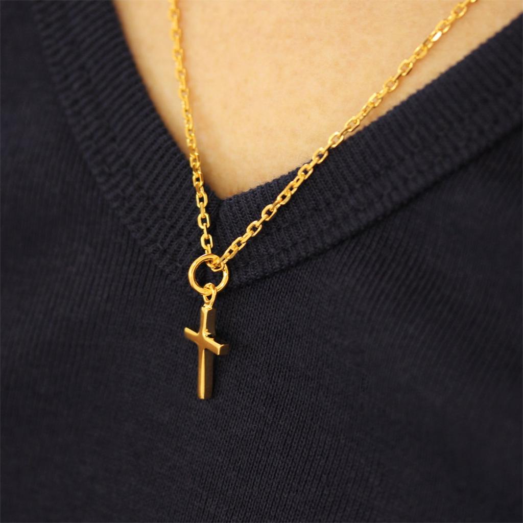 24K Gold Plated Necklace, Cross Design, Sterling Silver 925, Gold Motif Chain Choker, Men's