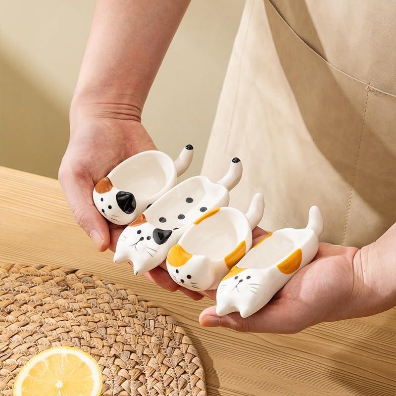 Cute Cat Shaped Soy Sauce Dish, Small Plate, Condiment Dish, Chopstick Rest, Ceramic Mini Animal Plate, Stylish Tableware, Cat Lover Gift Present A