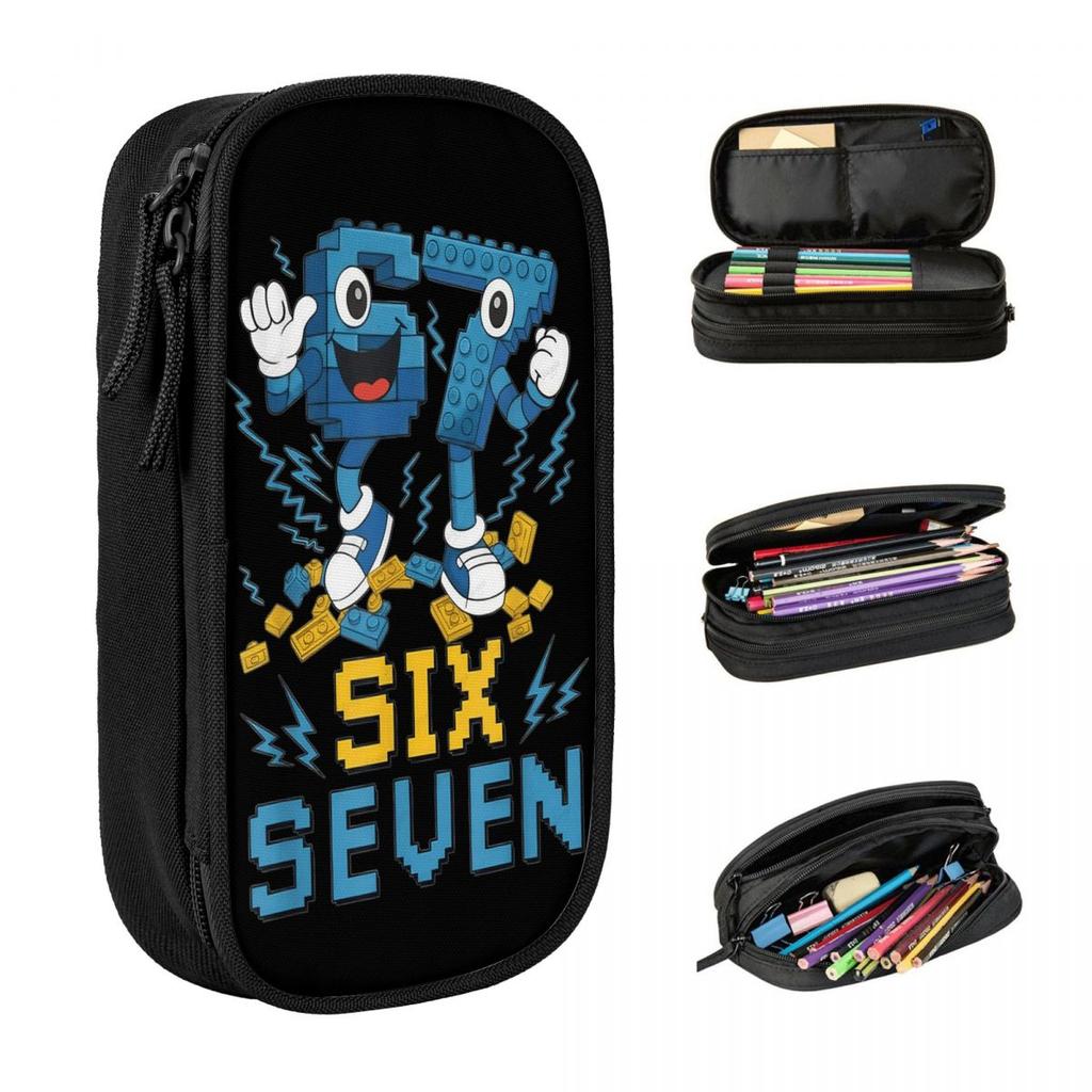 Meme 67 Six Seven 6 7 Italian Brainrot Pencil Case Pencil Pouch Boy Girl Double Layer Fashion School Pencil Cases Supplies