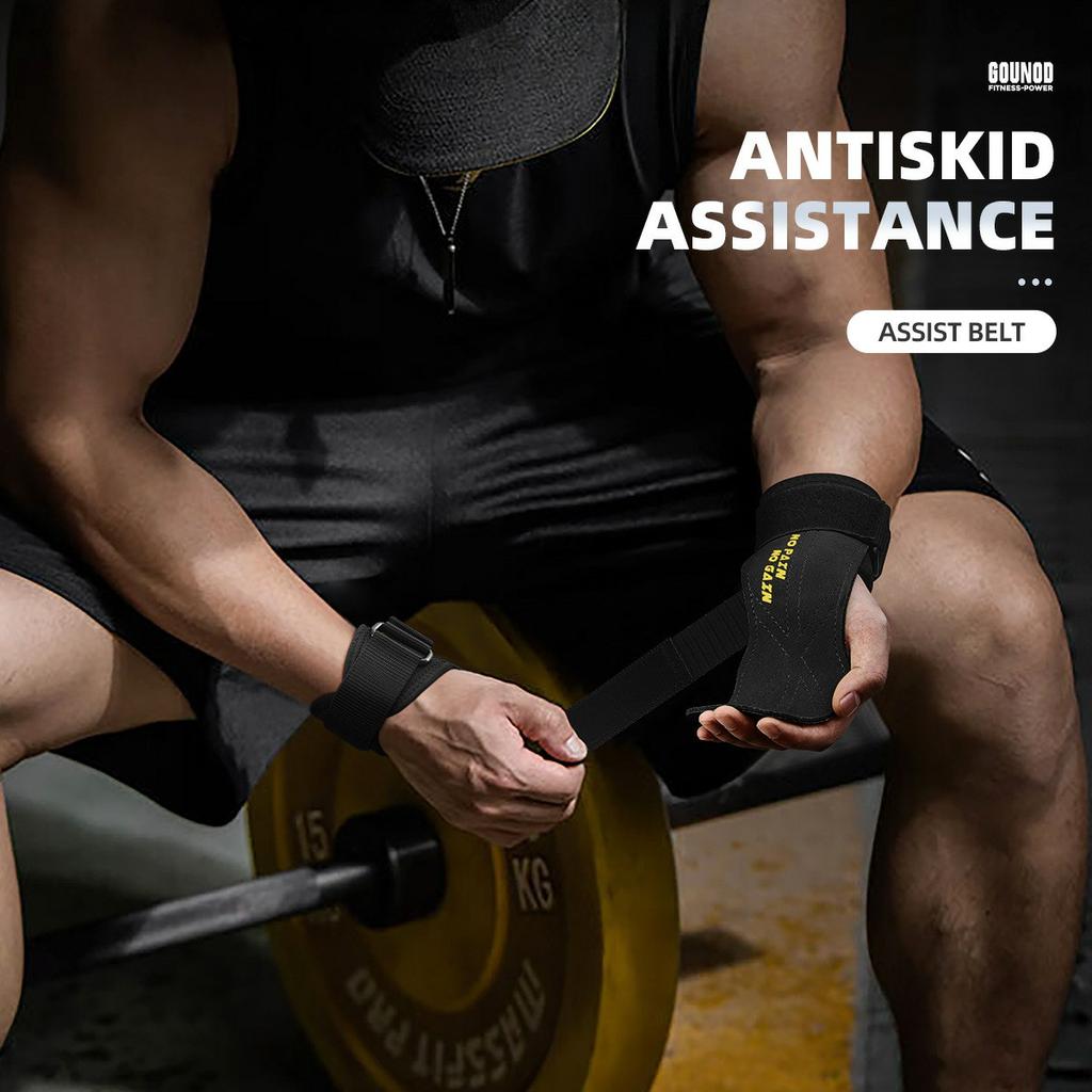 GOUNOD 1 Pair Weightlifting Gloves Double Layer Cowhide Leather Palm Protector Anti Slip Wrist Support