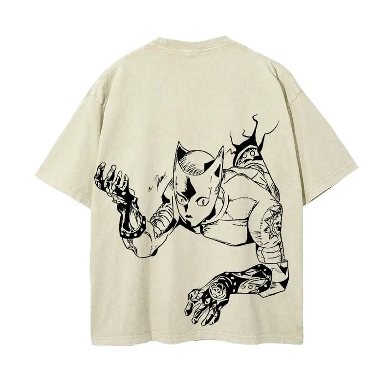 

Футболка з принтом JoJo s Bizarre Adventure Аніме Футболка Killer Queen Винтажні Прані Футболки Чоловічий одяг Бавовняні Топи з коротким рукавом S бежевий