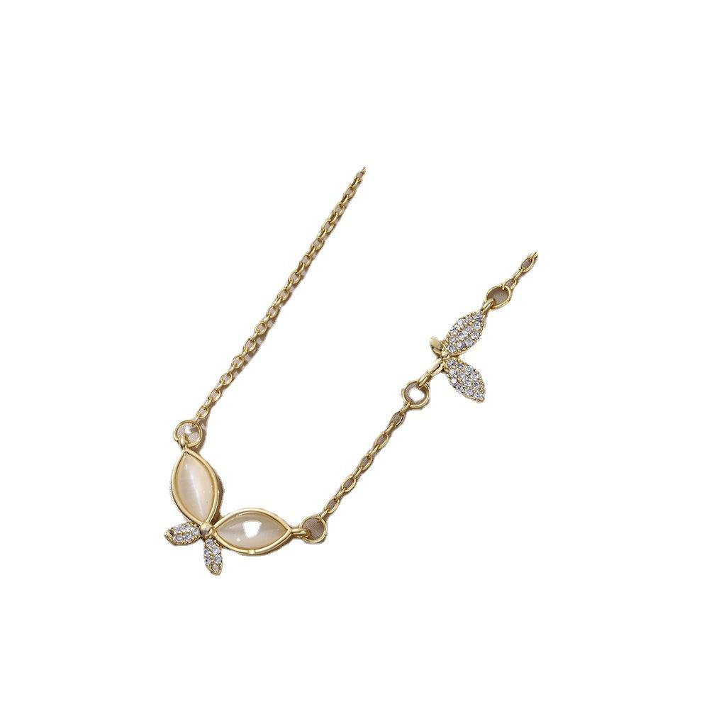 Opal Butterfly Inlaid Zirconium Pendant Stainless Steel Necklace Female Korean Clavicle Chain Jewelry