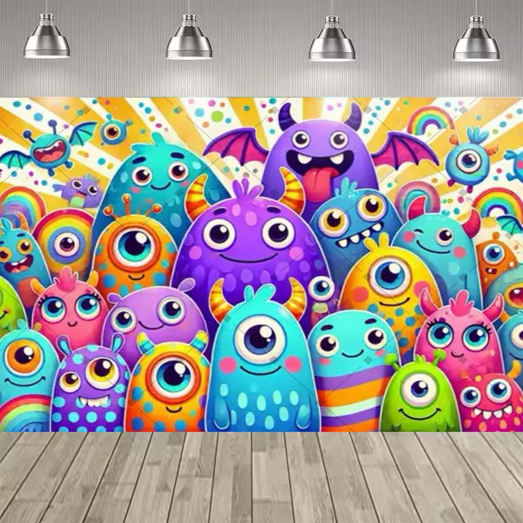 Background Decoration for Thematic Party of Cartoon Monsters, Children's Party Supplies, Decorative Banner, Baby Baptism Gift