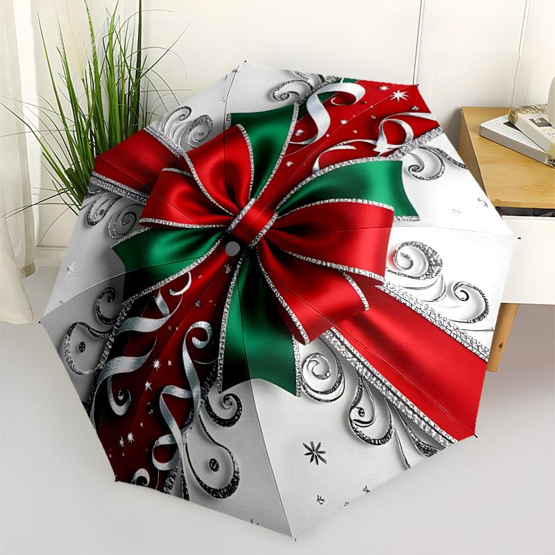 

1pc Christmas Bow Open/Close Folding Umbrella, All- Portable Umbrella for & Men, Stylish Accessory (Holiday Gift) 8-Rib yy251213183