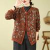 Autumn and Winter Printed Contrast Color Long-sleeved Round Neck Loose Retro Ethnic Style Thickened Cardigan Jacket Top
