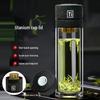 Titanium Lid Double-Layer Glass Tea & Water Separation Mug with One-Button Open - Portable Business Cup for Men
