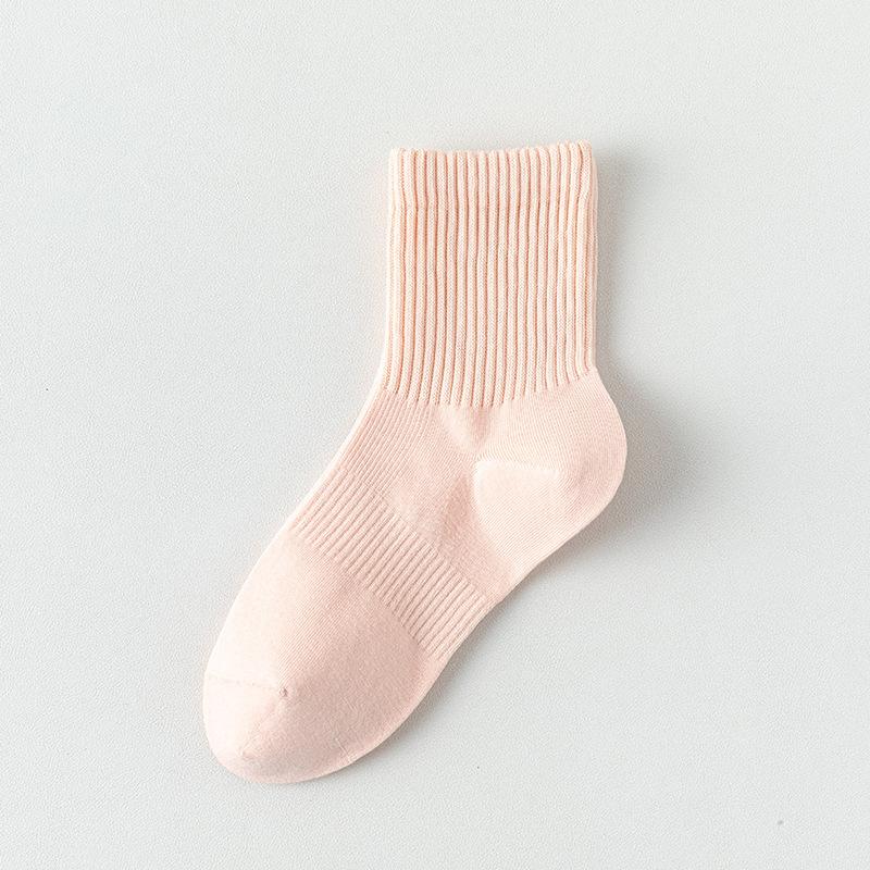 Female Summer Solid Color Cotton Tube Anti Pilling Boneless Seam Head Tube Socks