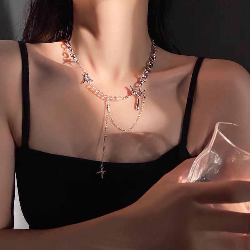 Personalized Water Droplet Star Necklace For Women, Niche Design Splicing Collarbone Chain, Spicy Girl Sweater Chain Accessories