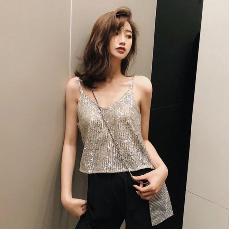 Szelki na zewnątrz do noszenia Moda Bundy Lato Wersja Koreańska Nowy Złoty Brokat Brokatowa Kamizelka Kobiety z Seksownymi Kobietami