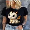 Unisex 100% Polyester Summer Top A Super Cute Cartoon Dragon Print Loose Round Neck Short Sleeve Fashion for Lovers