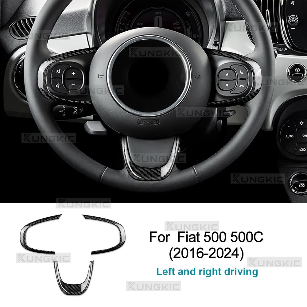 Carbon Fiber Steering Wheel Cover for Fiat 500/500C 2016 2017 2018 2019 2020 2021 2022 2023 2024