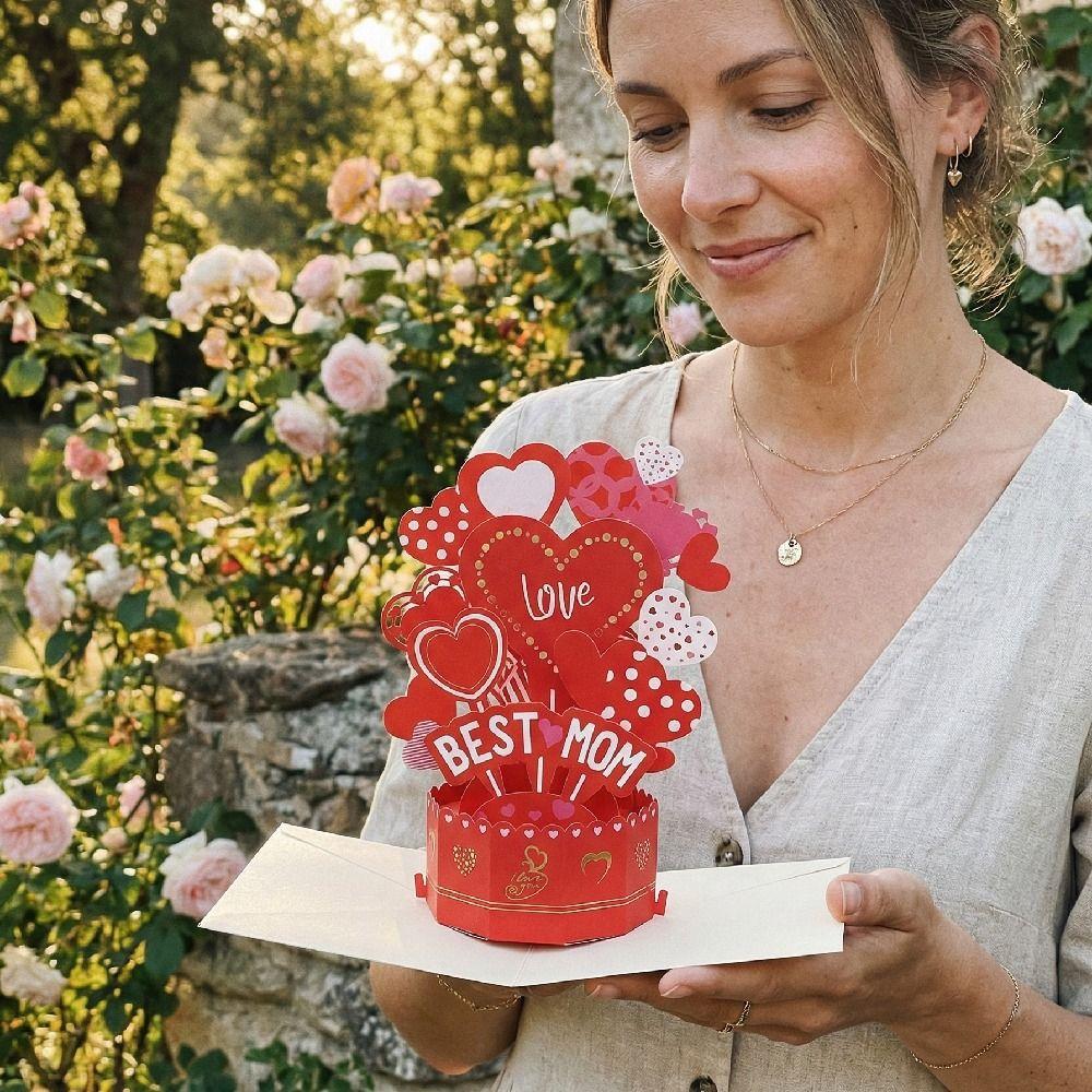 Romantic Mother's Day Greeting Card Blessing Creative 3D Award Cup Greeting Cards Paper Sculpture with Envelope