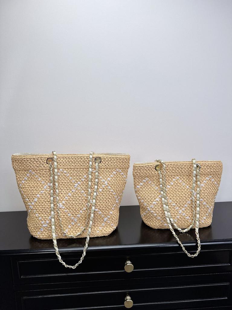 Straw Tote Bag, Diamond Chain Bag, Women's Shoulder Bag, New Beach Vacation Style, Large-capacity Underarm Bag Tide