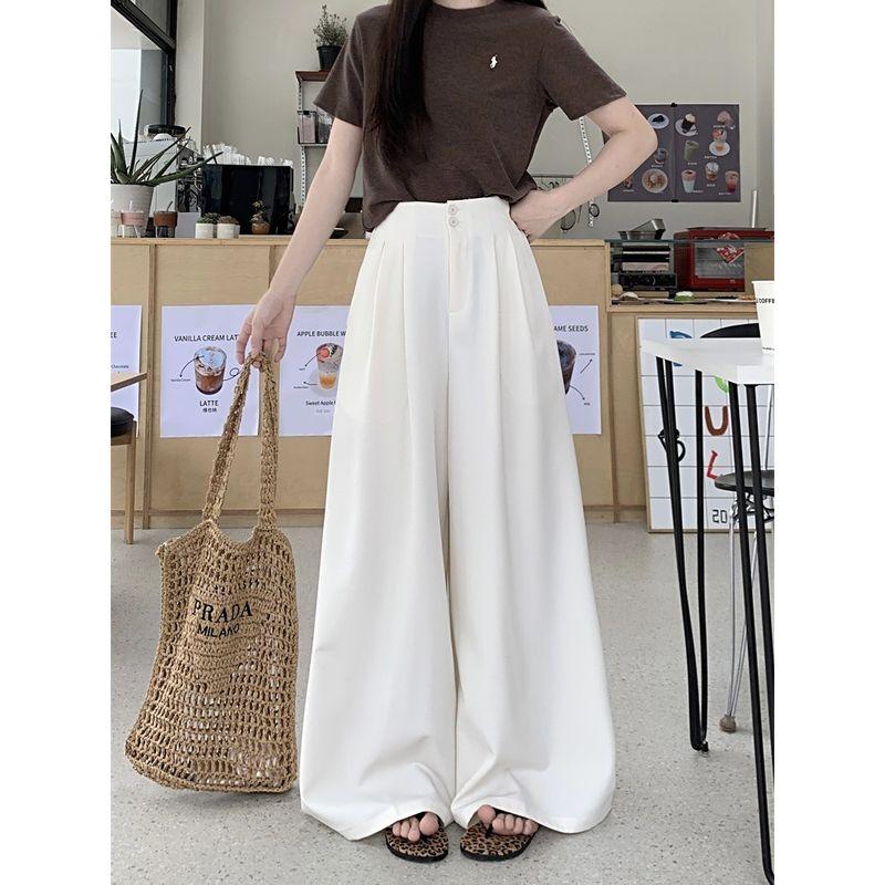 Kumikumi Fancy Pure Color Suit Pants Casual Pants Women Fall High Waist Drooping Straight Loose Pants Mop Pants