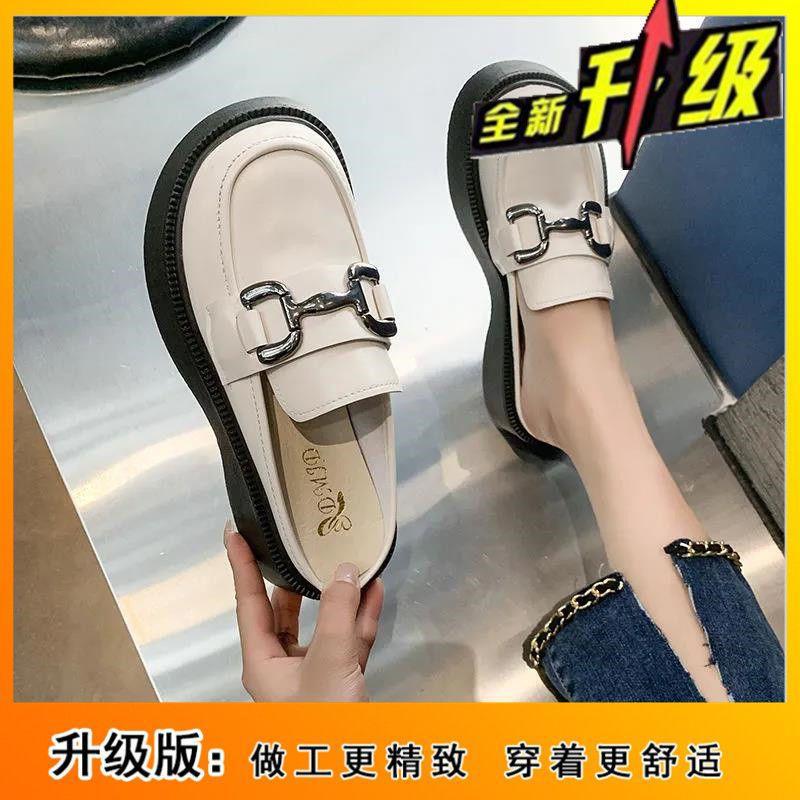 Baotou half slippers women's summer wear 2025 new thick-soled muffin Muller shoes British style leather drag retro sandals