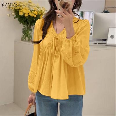 Women Casual V-Neck Loose Long Sleeve Blouse