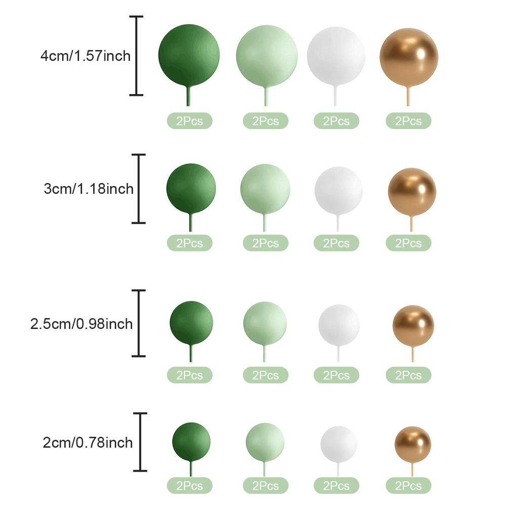 32 Peças Topper de Bolo Bola Verde Mini Balões com Hastes Bolas de Espuma Palitos para Bolo Topper de Bolo para Festa de Casamento Decoração de Bolo de Aniversário