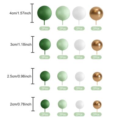32 Peças Topper de Bolo Bola Verde Mini Balões com Hastes Bolas de Espuma Palitos para Bolo Topper de Bolo para Festa de Casamento Decoração de Bolo de Aniversário
