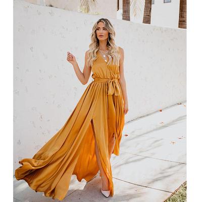 2020 Summer Women's Bohemian V-Neck Sleeveless High Slit Maxi Dress