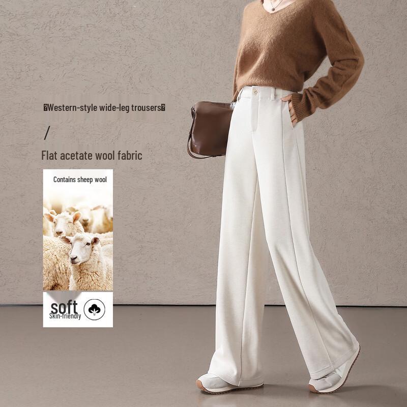 

Handu Yishe Women s Acetate Wool Blend Wide-Leg Trousers M