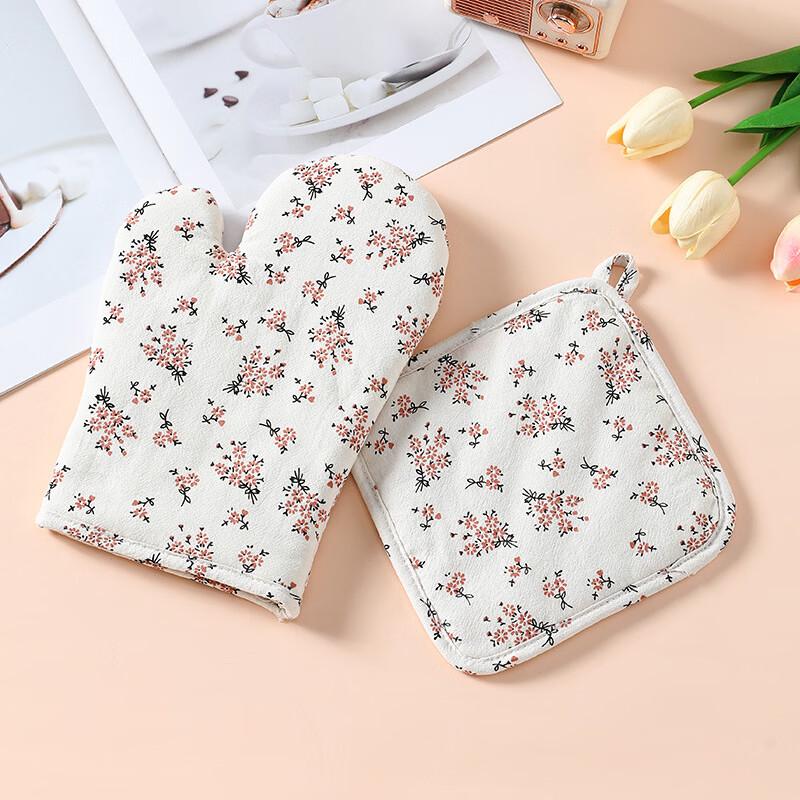JINMEILI Floral Heat Resistant Oven Mitt & Pot Holder Set
