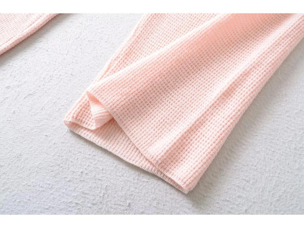 Wiosna/Lato 2025 Dziecięce Wyszczuplające Dzianinowe Waflowe Spodnie z Wysokim Stanem, Proste Nogawki, Ściągane Sznurkiem