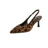 2025 spring and summer daughter temperament pointed head shallow mouth empty high heels leopard print women's single shoes bag head sandals 6cm shoes