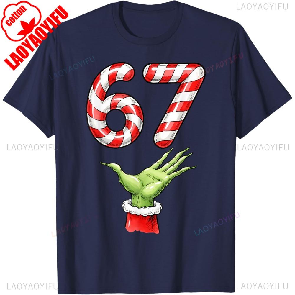 Santa Six Seven 67 Meme Christmas 67 Candy Cane TShirt Shortsleeve Oneck Streetwear Classic Pattern High Quality Cotton Tees