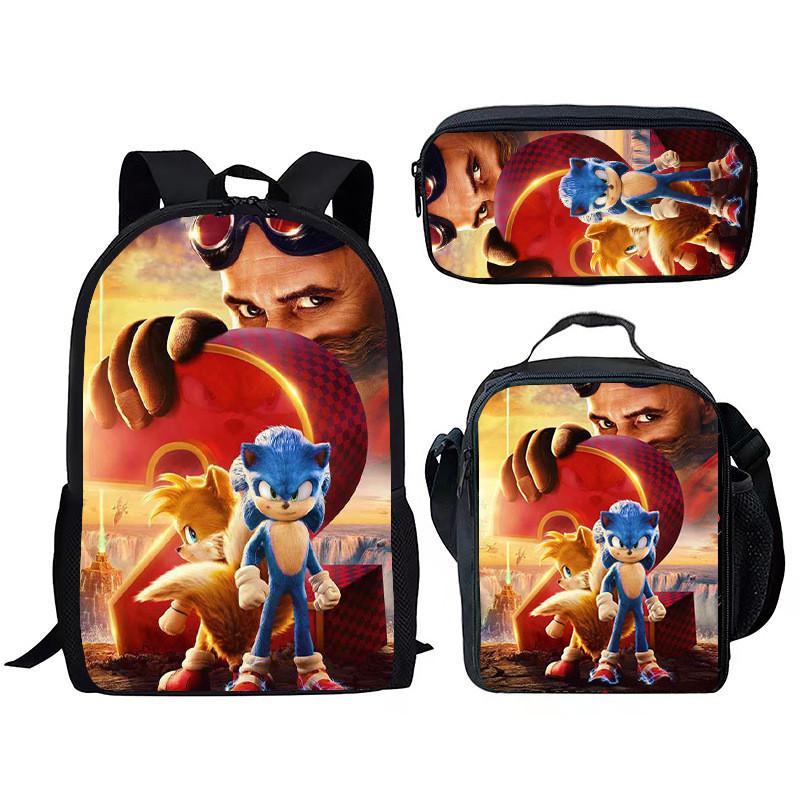 Sonic School Backpack Set For Kids With Breathable Waterproof Oxford Fabric And Cartoon Print For School Use